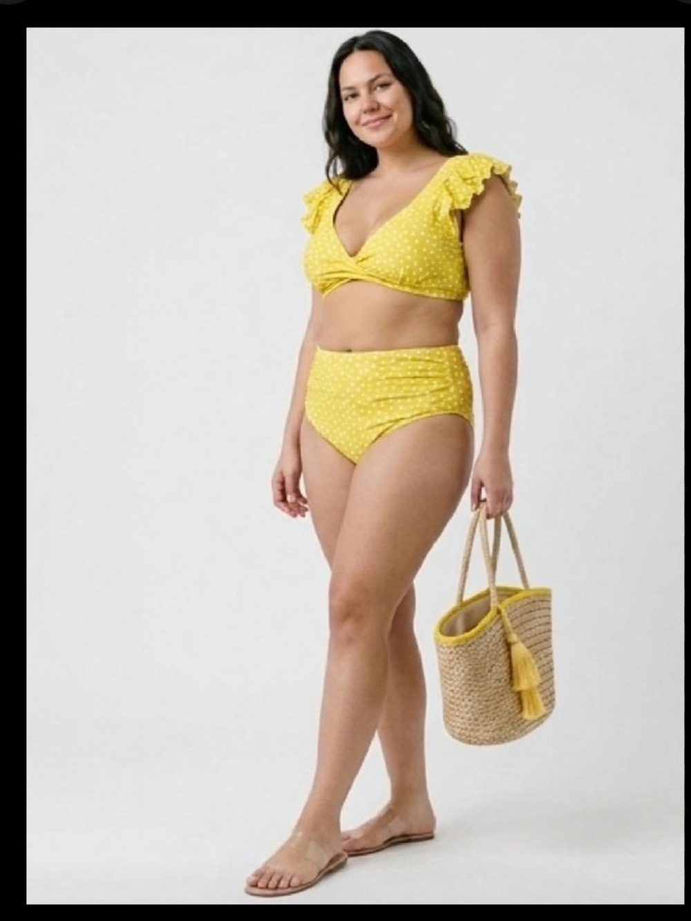 Yellow Ruffle Shoulder High-Waist Bikini - Women Swim